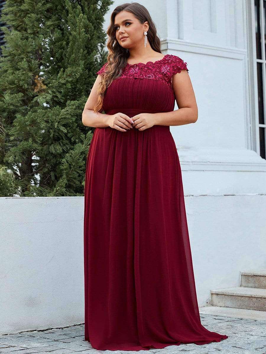 MsDresslyEP Plus Formal Dress Plus Size Elegant Maxi Long Lace Cap Sleeve Bridesmaid Dress