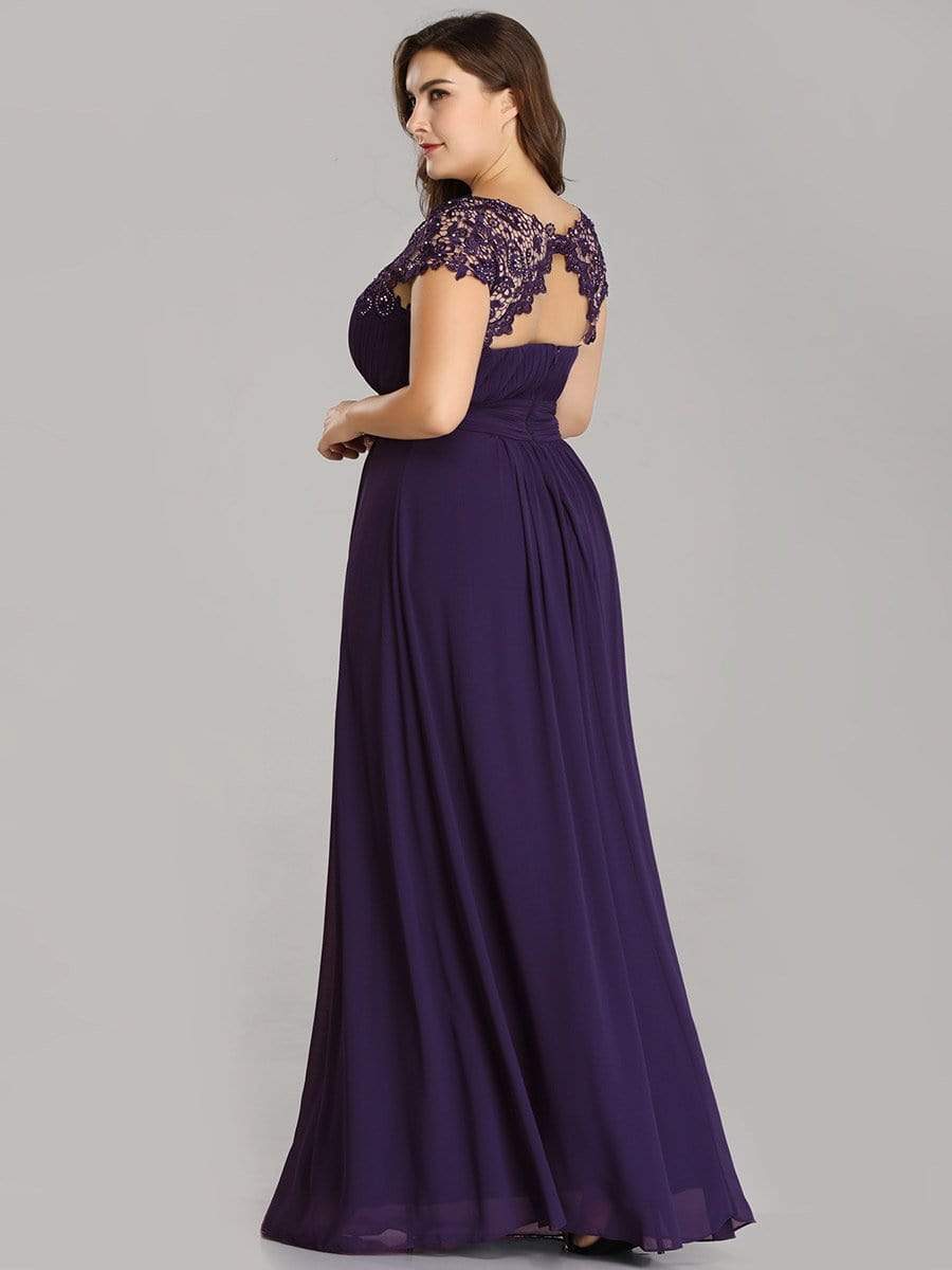 MsDresslyEP Plus Formal Dress Plus Size Elegant Maxi Long Lace Cap Sleeve Bridesmaid Dress