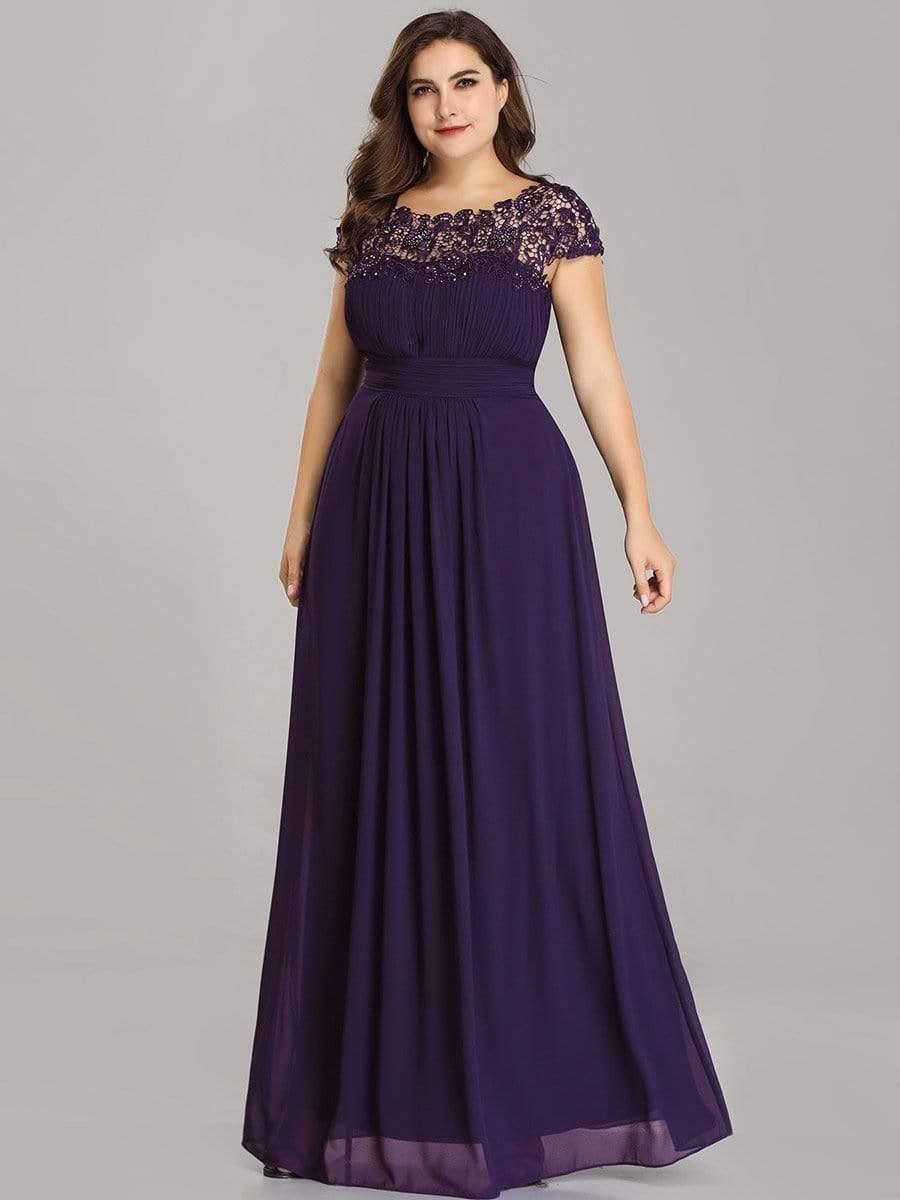 MsDresslyEP Plus Formal Dress Plus Size Elegant Maxi Long Lace Cap Sleeve Bridesmaid Dress