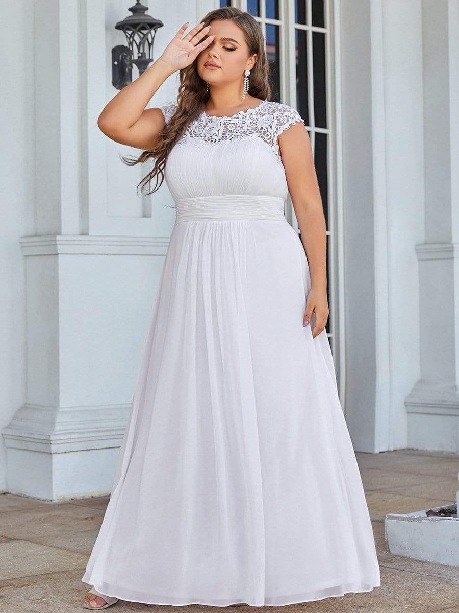 MsDresslyEP Plus Formal Dress Plus Size Elegant Maxi Long Lace Cap Sleeve Bridesmaid Dress