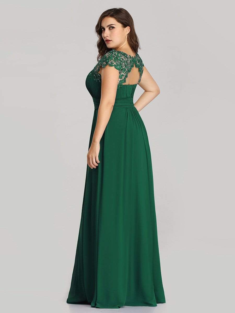 MsDresslyEP Plus Formal Dress Plus Size Elegant Maxi Long Lace Cap Sleeve Bridesmaid Dress