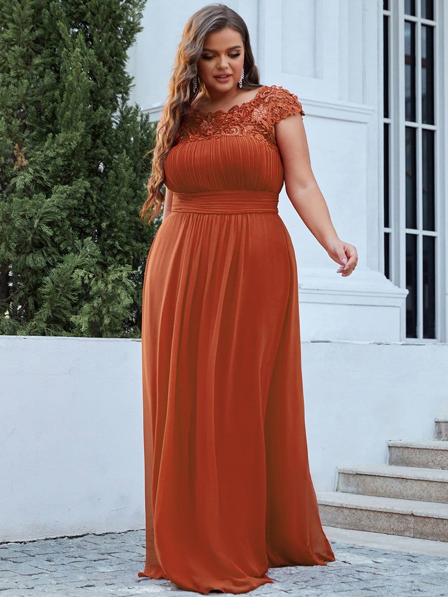 MsDresslyEP Plus Formal Dress Plus Size Elegant Maxi Long Lace Cap Sleeve Bridesmaid Dress