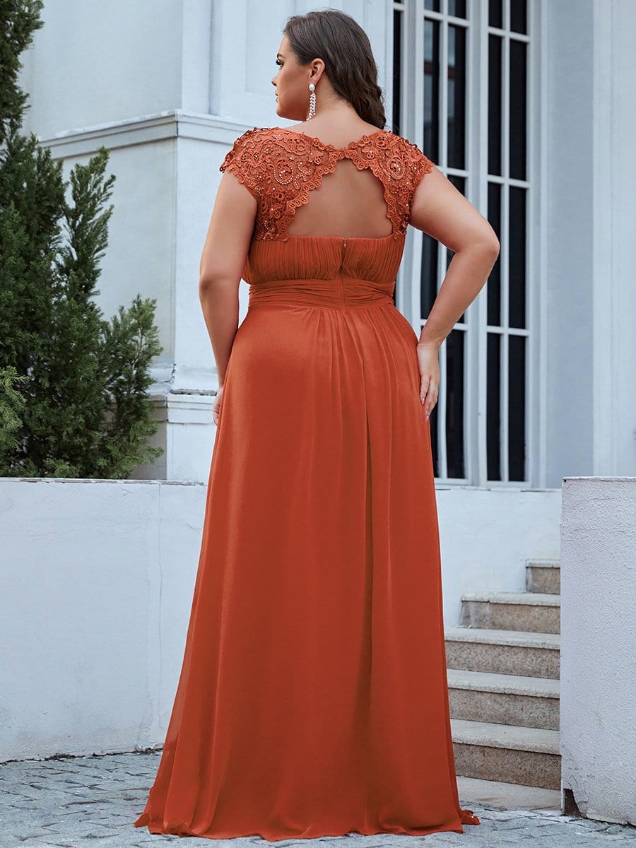 MsDresslyEP Plus Formal Dress Plus Size Elegant Maxi Long Lace Cap Sleeve Bridesmaid Dress