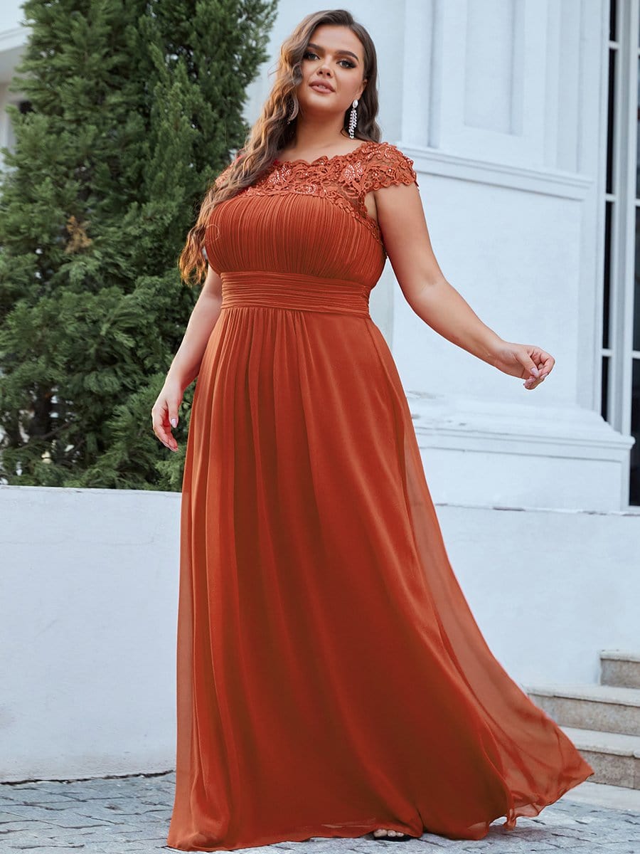 MsDresslyEP Plus Formal Dress Plus Size Elegant Maxi Long Lace Cap Sleeve Bridesmaid Dress