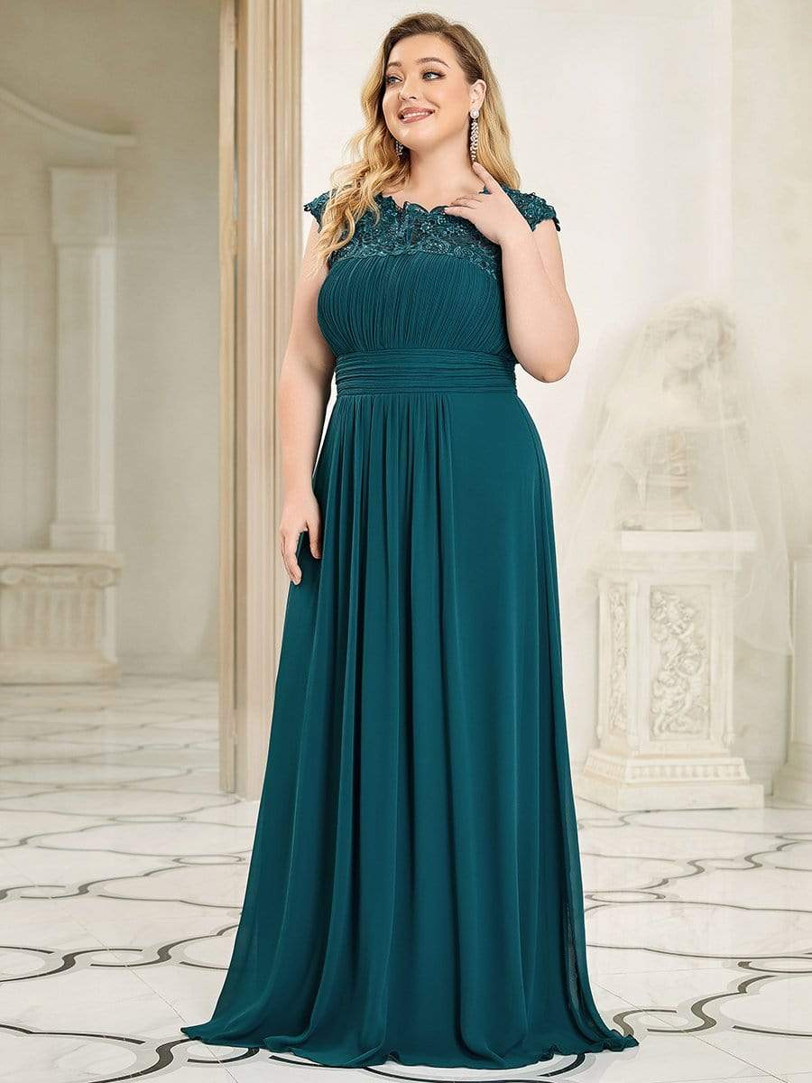 MsDresslyEP Plus Formal Dress Plus Size Elegant Maxi Long Lace Cap Sleeve Bridesmaid Dress