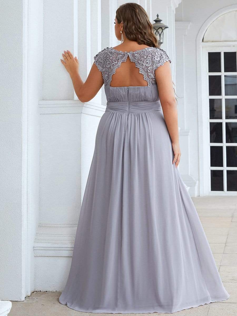 MsDresslyEP Plus Formal Dress Plus Size Elegant Maxi Long Lace Cap Sleeve Bridesmaid Dress