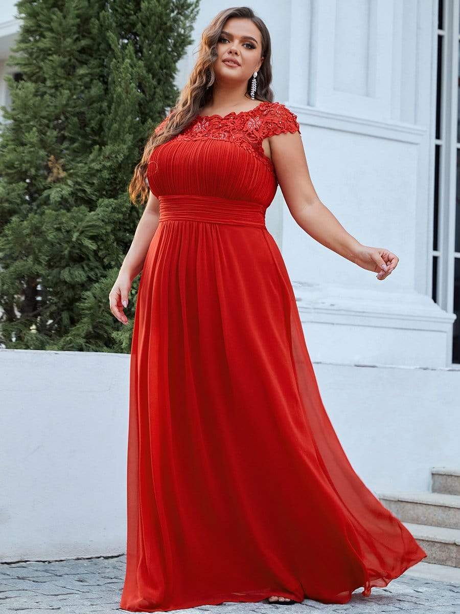 MsDresslyEP Plus Formal Dress Plus Size Elegant Maxi Long Lace Cap Sleeve Bridesmaid Dress