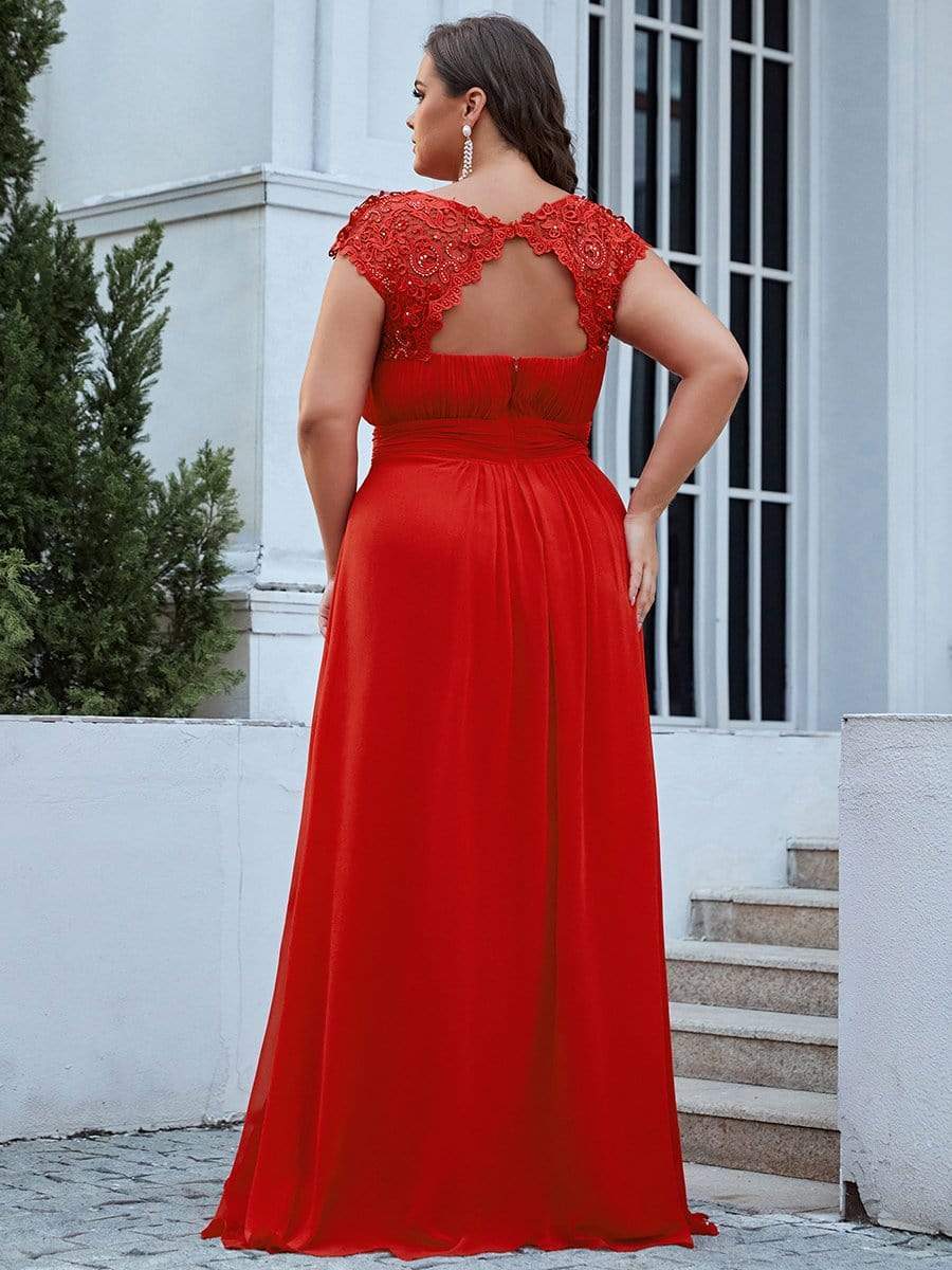 MsDresslyEP Plus Formal Dress Plus Size Elegant Maxi Long Lace Cap Sleeve Bridesmaid Dress