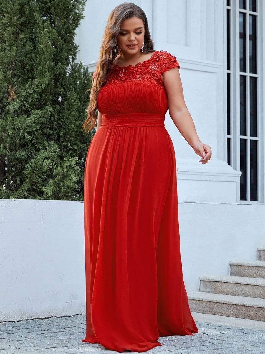 MsDresslyEP Plus Formal Dress Plus Size Elegant Maxi Long Lace Cap Sleeve Bridesmaid Dress