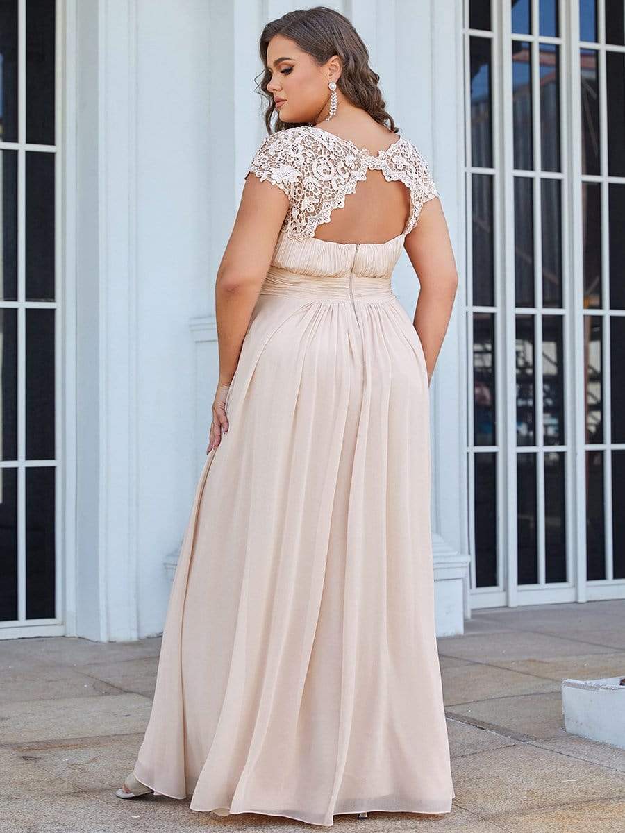 MsDresslyEP Plus Formal Dress Plus Size Elegant Maxi Long Lace Cap Sleeve Bridesmaid Dress