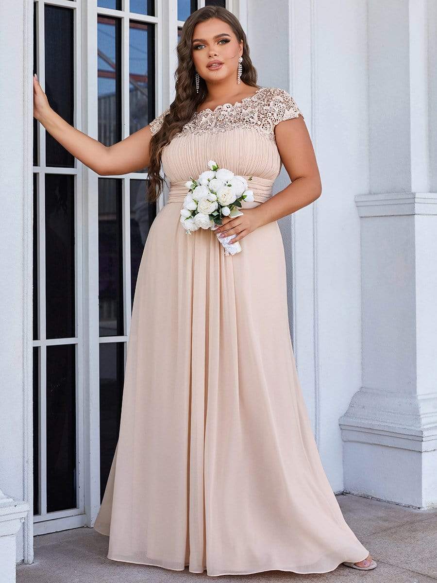 MsDresslyEP Plus Formal Dress Plus Size Elegant Maxi Long Lace Cap Sleeve Bridesmaid Dress