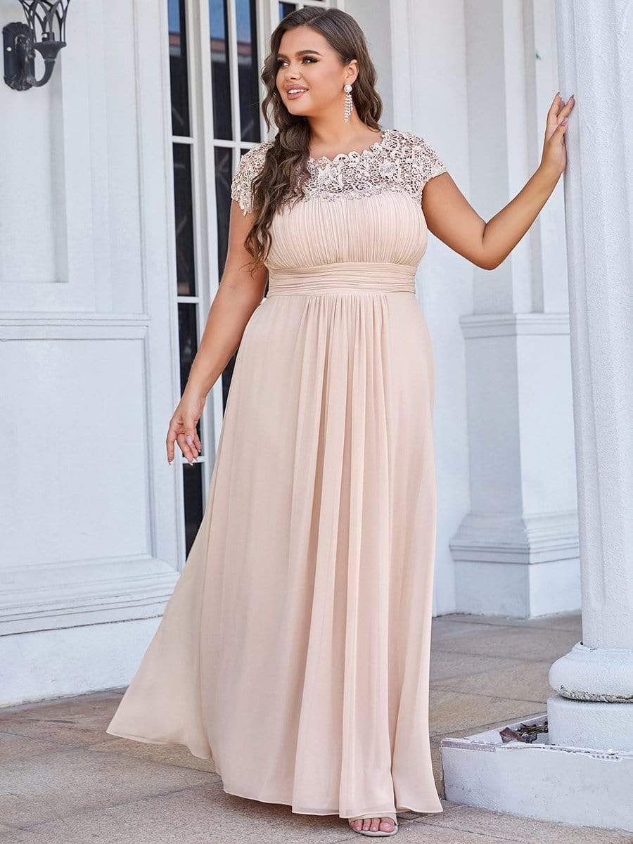 MsDresslyEP Plus Formal Dress Plus Size Elegant Maxi Long Lace Cap Sleeve Bridesmaid Dress