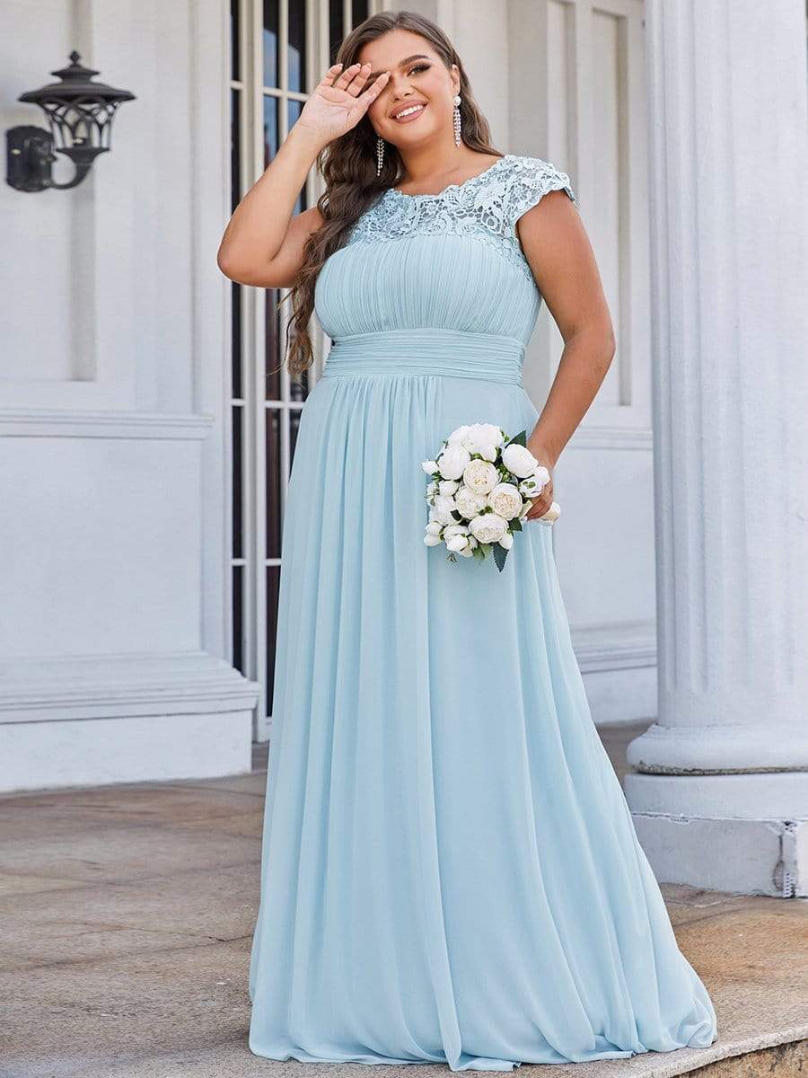 MsDresslyEP Plus Formal Dress Plus Size Elegant Maxi Long Lace Cap Sleeve Bridesmaid Dress