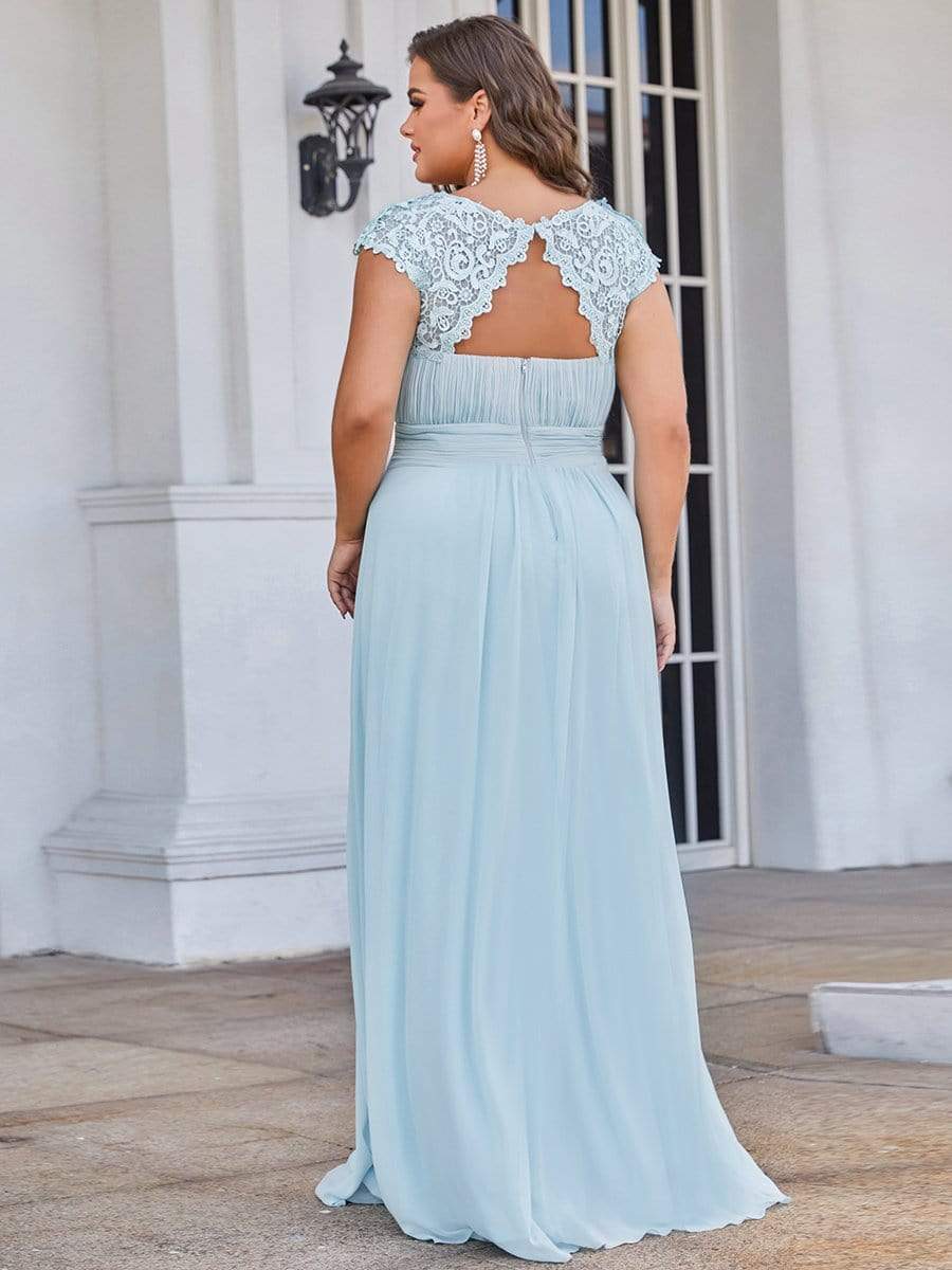 MsDresslyEP Plus Formal Dress Plus Size Elegant Maxi Long Lace Cap Sleeve Bridesmaid Dress