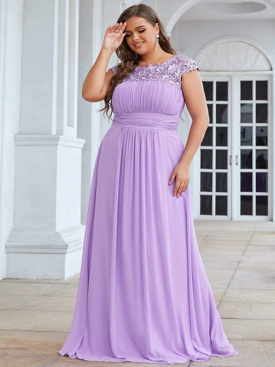 MsDresslyEP Plus Formal Dress Plus Size Elegant Maxi Long Lace Cap Sleeve Bridesmaid Dress