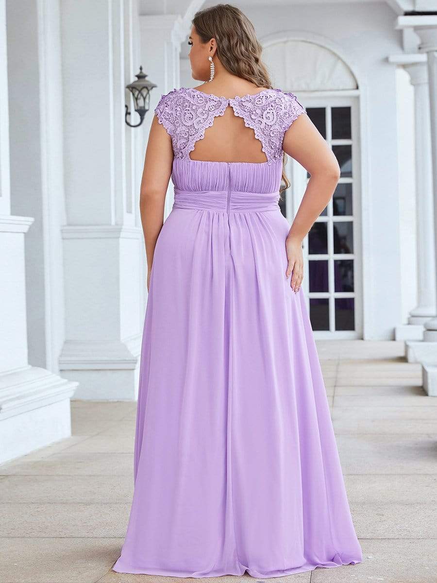 MsDresslyEP Plus Formal Dress Plus Size Elegant Maxi Long Lace Cap Sleeve Bridesmaid Dress