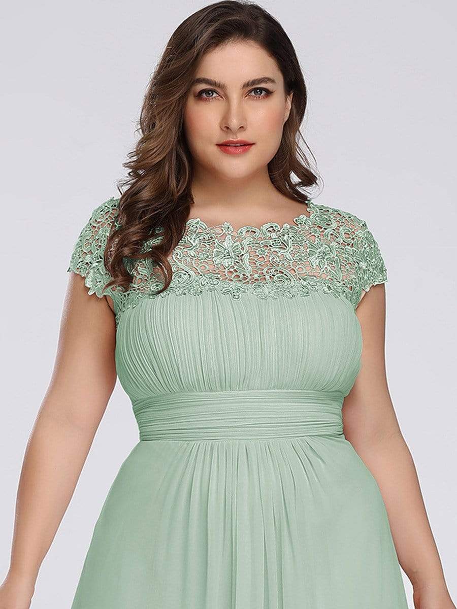 MsDresslyEP Plus Formal Dress Plus Size Elegant Maxi Long Lace Cap Sleeve Bridesmaid Dress