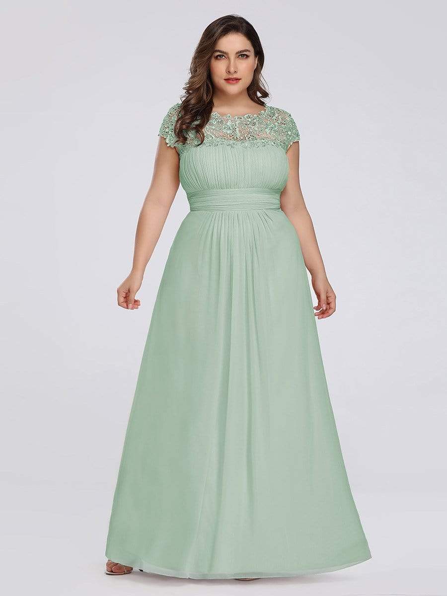 MsDresslyEP Plus Formal Dress Plus Size Elegant Maxi Long Lace Cap Sleeve Bridesmaid Dress