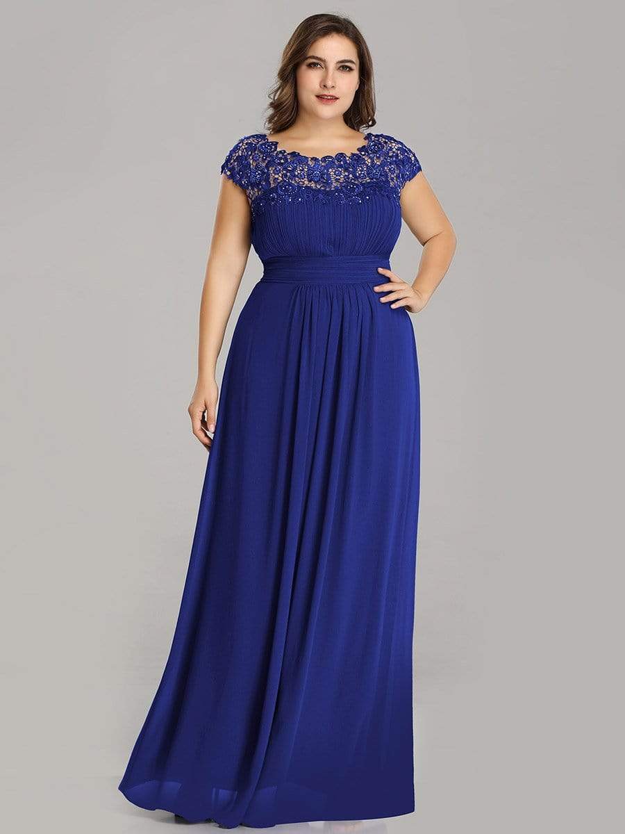 MsDresslyEP Plus Formal Dress Plus Size Elegant Maxi Long Lace Cap Sleeve Bridesmaid Dress