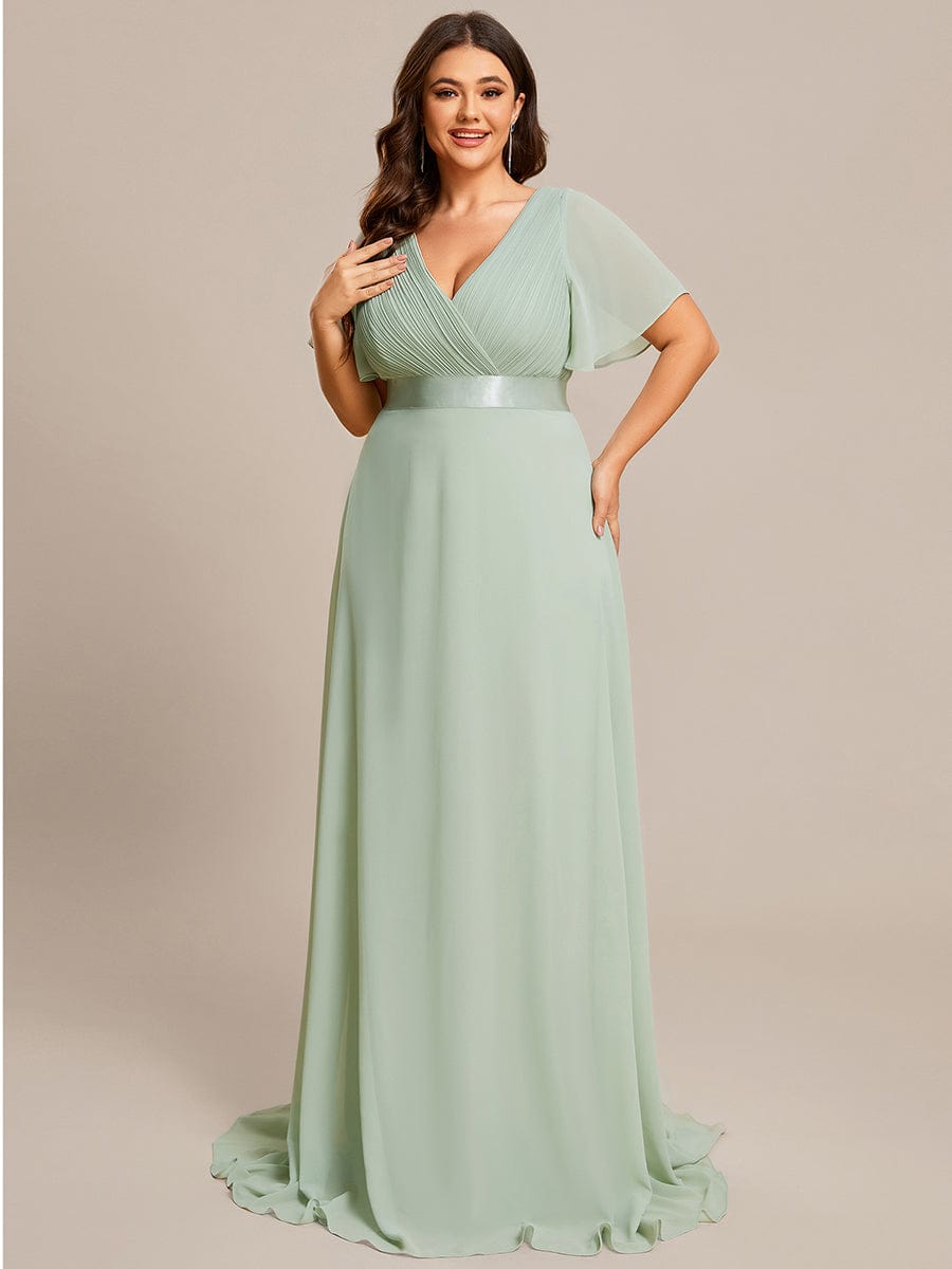 MsDresslyEP Plus Formal Dress Plus Size Empire Waist V Back Bridesmaid Dress with Short Sleeves DRE230977801MGT16