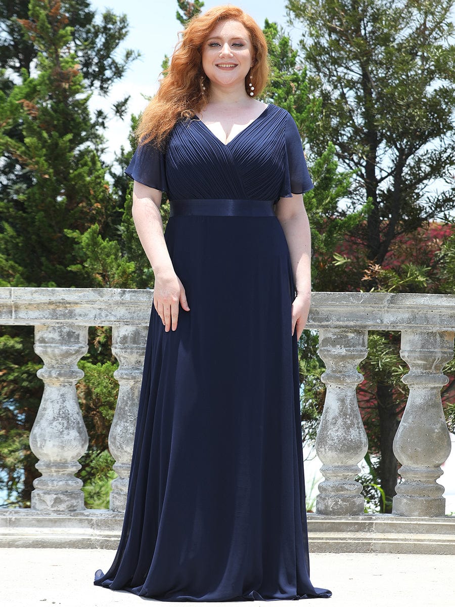 MsDresslyEP Plus Formal Dress Plus Size Empire Waist V Back Bridesmaid Dress with Short Sleeves DRE230977831NBY16