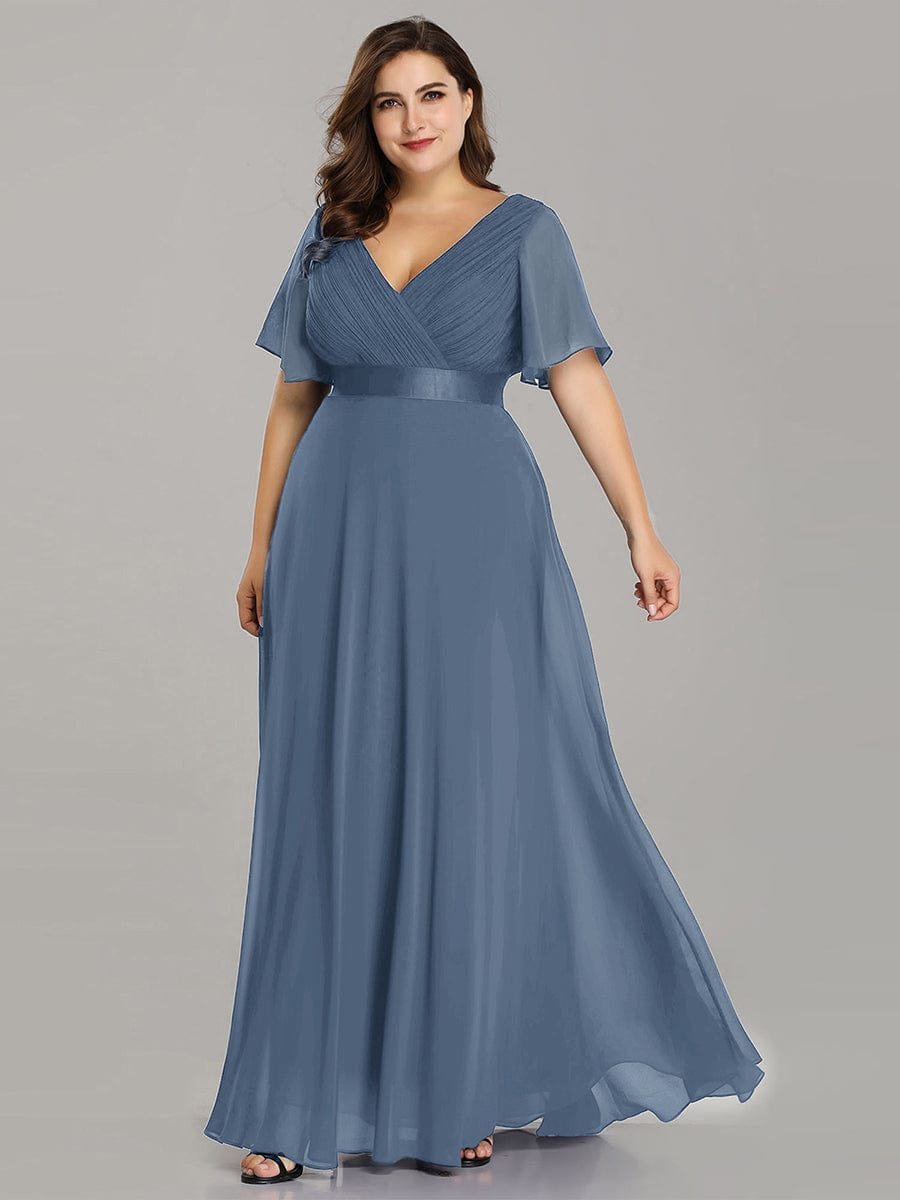 MsDresslyEP Plus Formal Dress Plus Size Empire Waist V Back Bridesmaid Dress with Short Sleeves DRE230977843DNV16