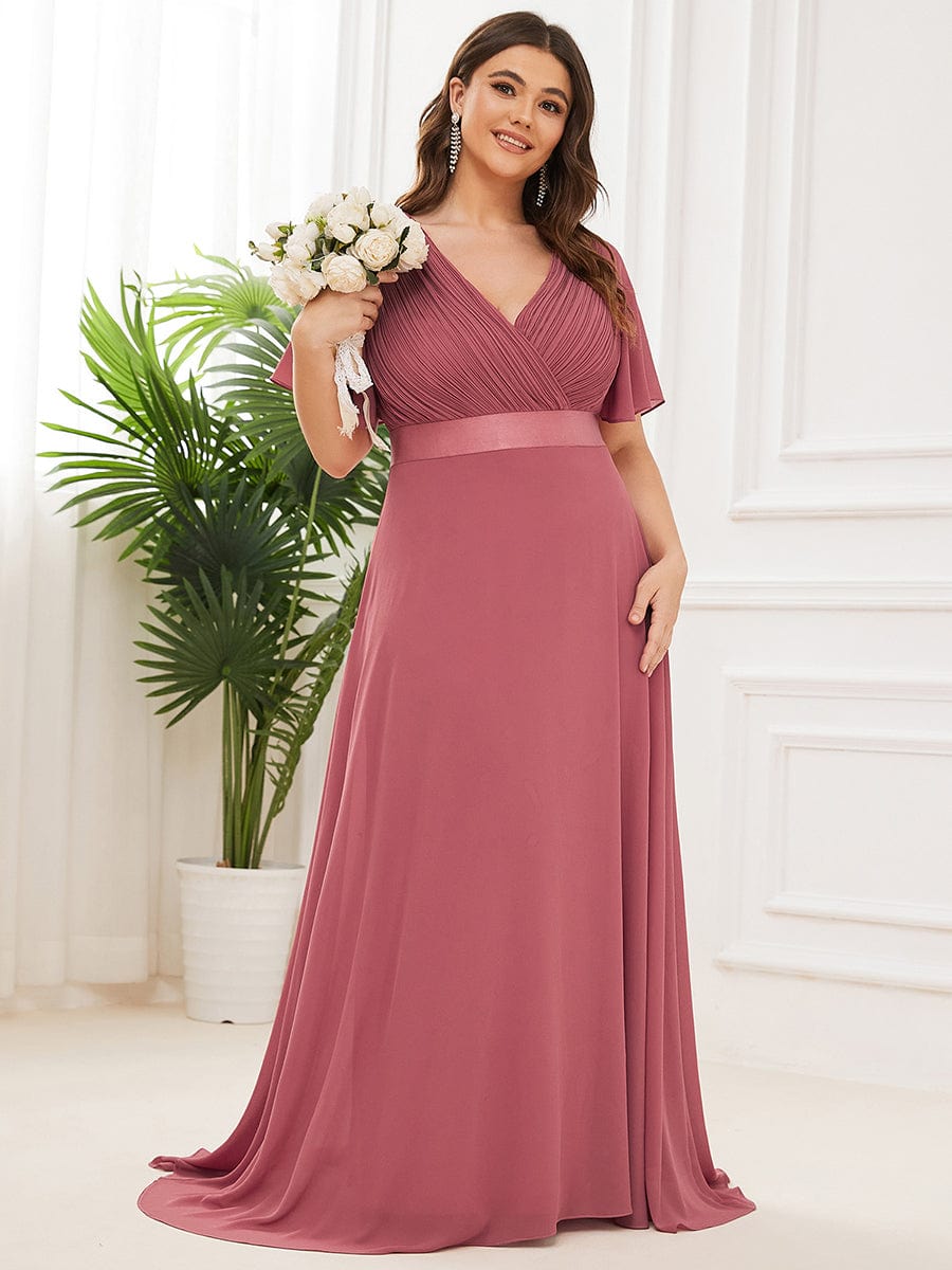 MsDresslyEP Plus Formal Dress Plus Size Empire Waist V Back Bridesmaid Dress with Short Sleeves DRE230977867CBN16