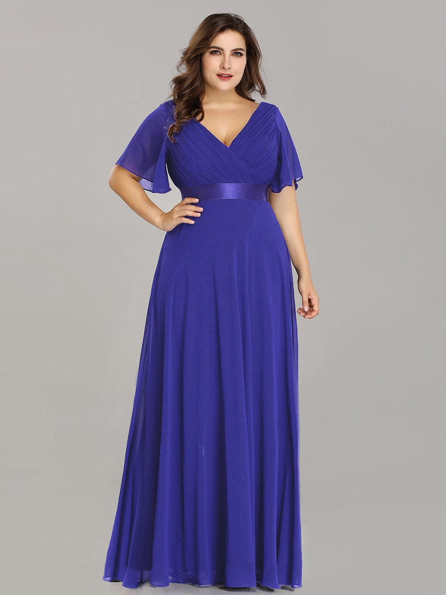 MsDresslyEP Plus Formal Dress Plus Size Empire Waist V Back Bridesmaid Dress with Short Sleeves DRE230977879SAP16