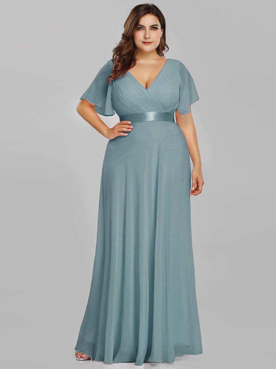 MsDresslyEP Plus Formal Dress Plus Size Empire Waist V Back Bridesmaid Dress with Short Sleeves DRE230977885DBU16