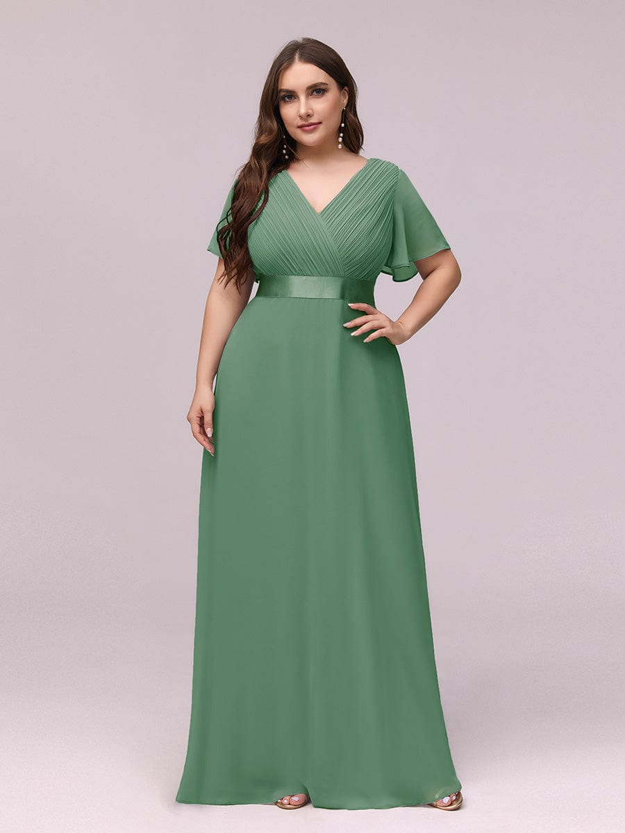 MsDresslyEP Plus Formal Dress Plus Size Empire Waist V Back Bridesmaid Dress with Short Sleeves DRE230977891GBN16