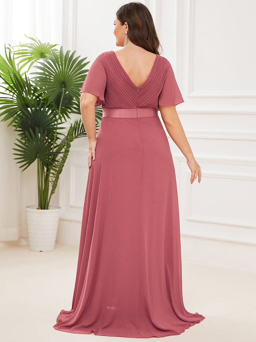 MsDresslyEP Plus Formal Dress Plus Size Empire Waist V Back Bridesmaid Dress with Short Sleeves