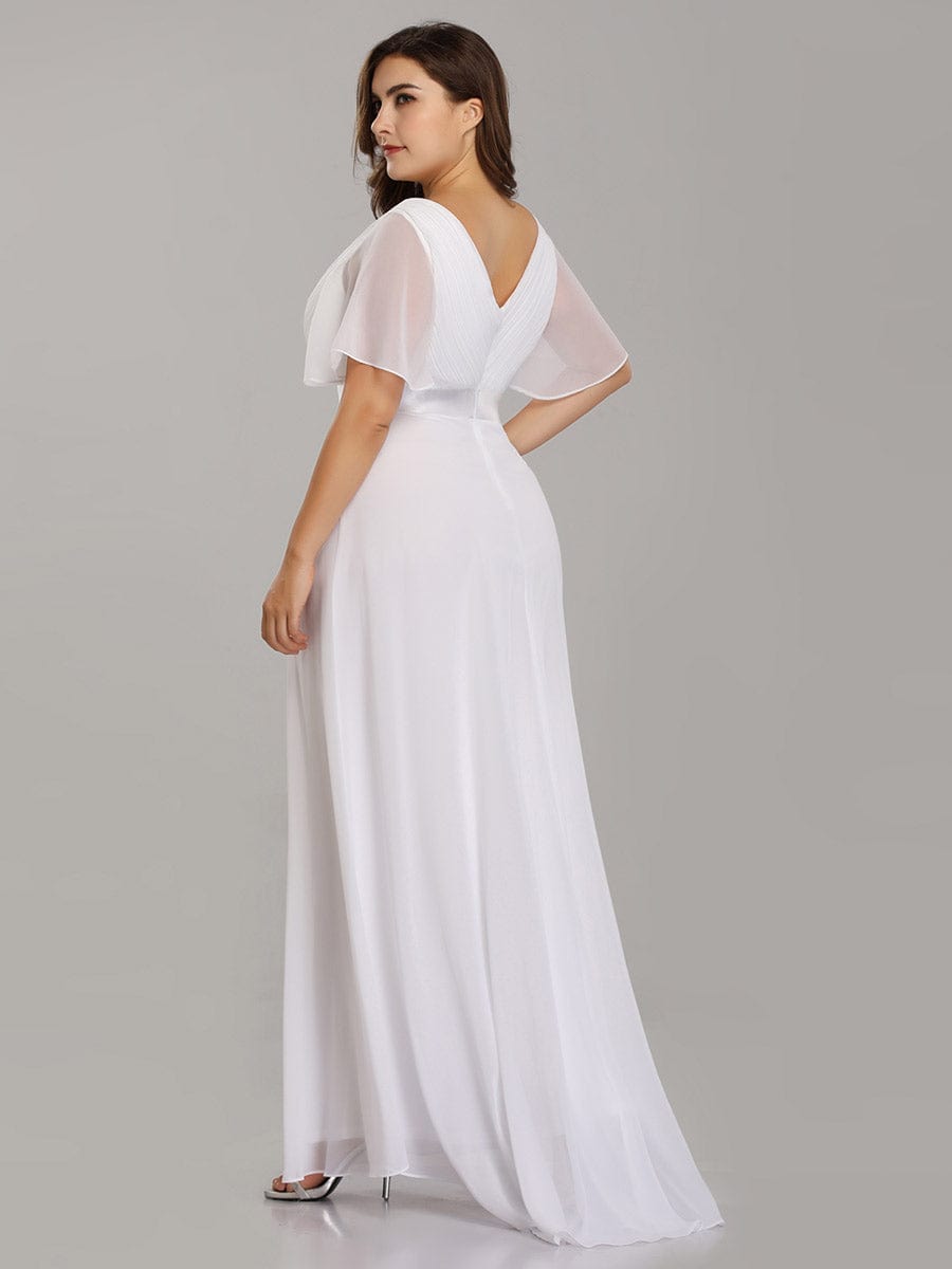 MsDresslyEP Plus Formal Dress Plus Size Empire Waist V Back Bridesmaid Dress with Short Sleeves