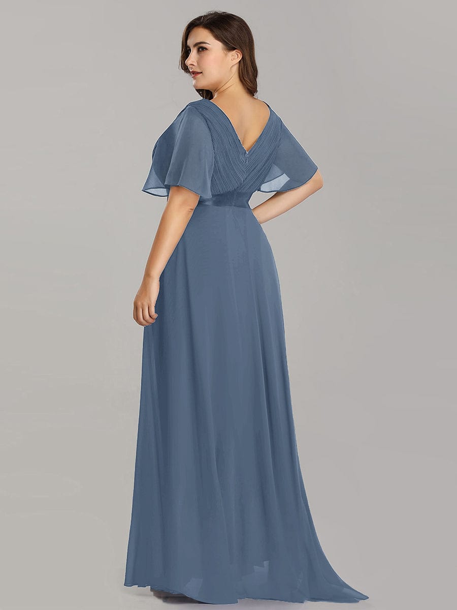 MsDresslyEP Plus Formal Dress Plus Size Empire Waist V Back Bridesmaid Dress with Short Sleeves