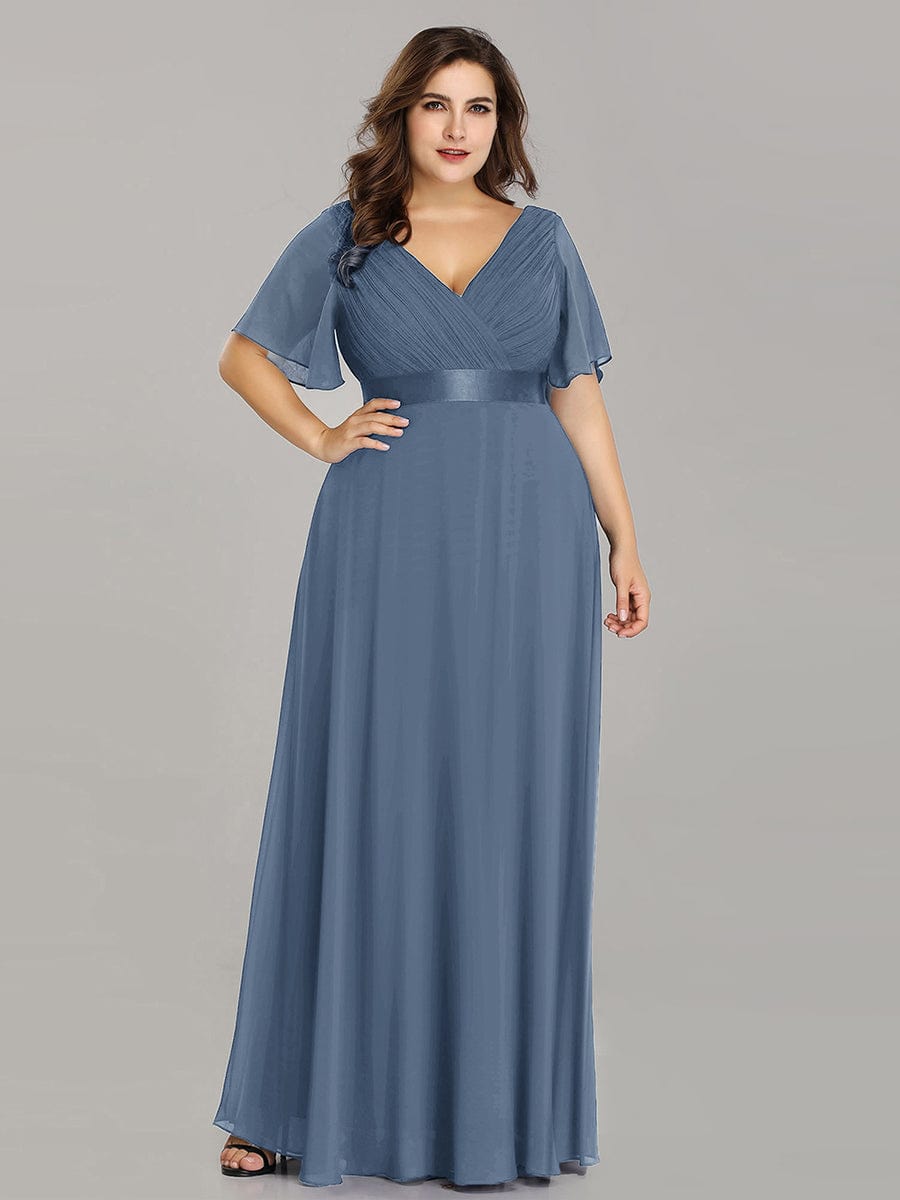 MsDresslyEP Plus Formal Dress Plus Size Empire Waist V Back Bridesmaid Dress with Short Sleeves