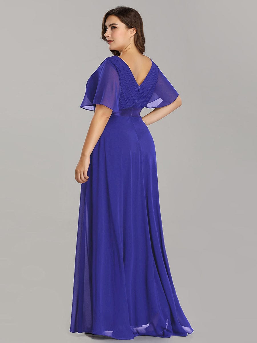 MsDresslyEP Plus Formal Dress Plus Size Empire Waist V Back Bridesmaid Dress with Short Sleeves