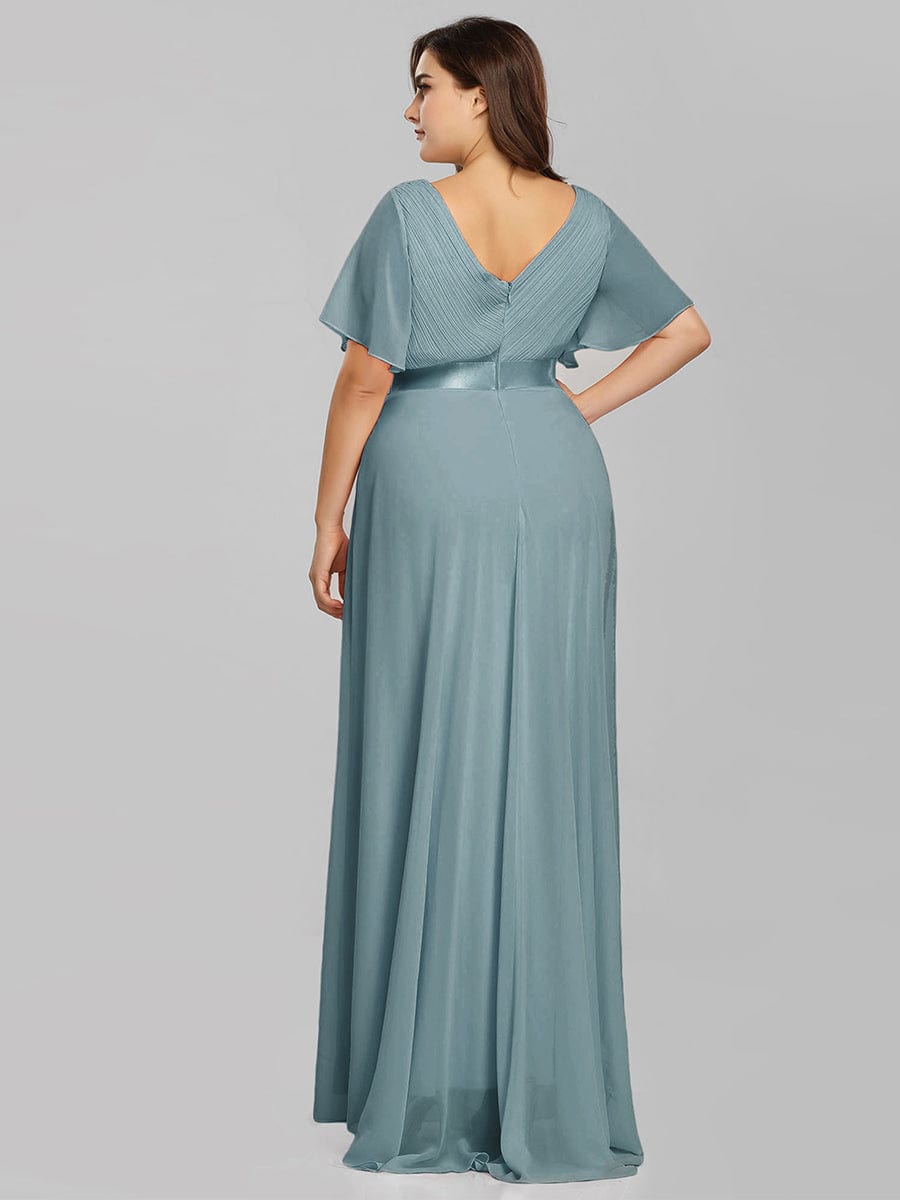 MsDresslyEP Plus Formal Dress Plus Size Empire Waist V Back Bridesmaid Dress with Short Sleeves