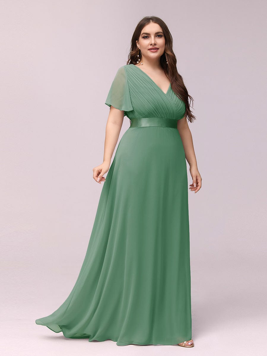 MsDresslyEP Plus Formal Dress Plus Size Empire Waist V Back Bridesmaid Dress with Short Sleeves