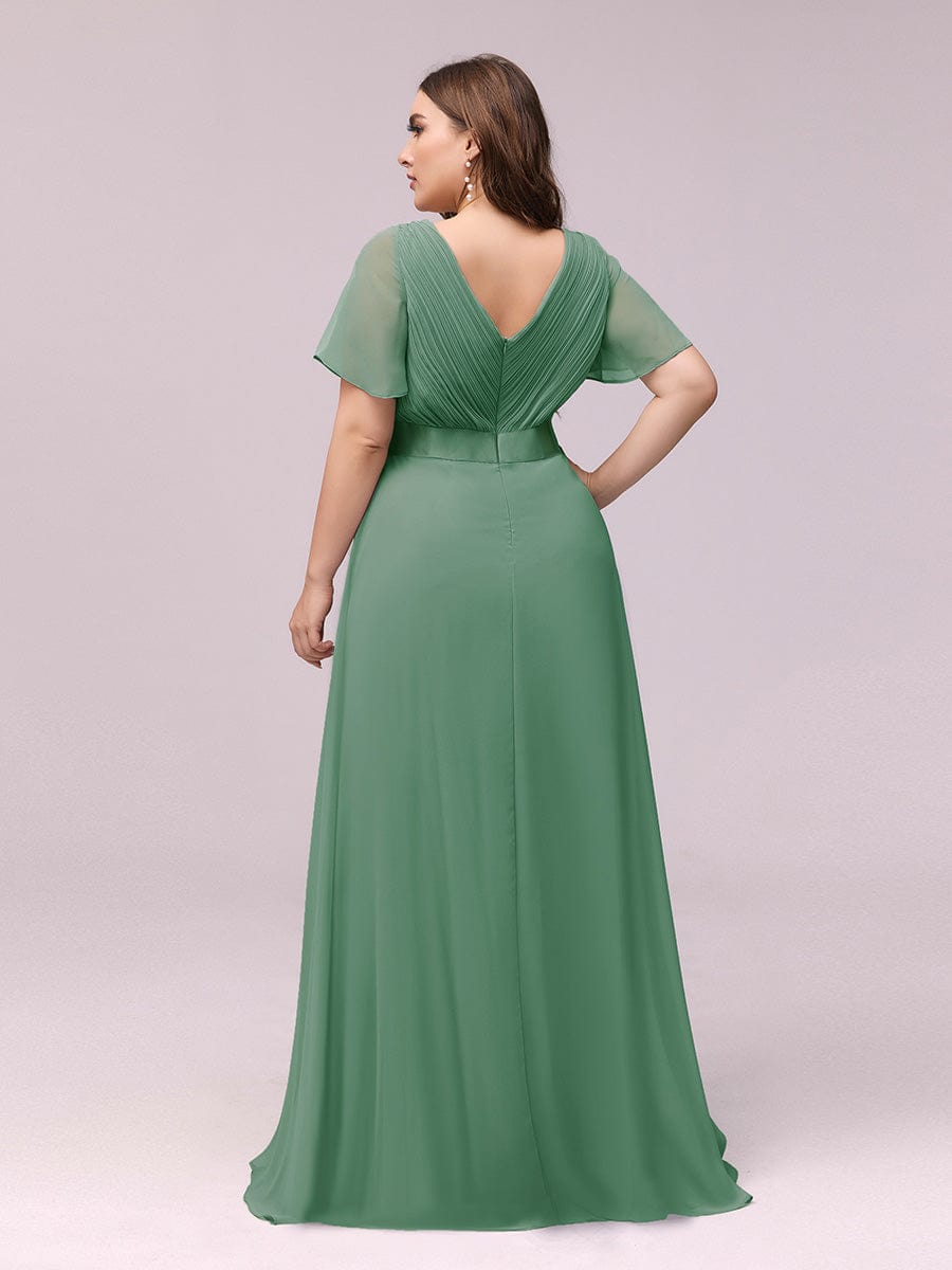 MsDresslyEP Plus Formal Dress Plus Size Empire Waist V Back Bridesmaid Dress with Short Sleeves