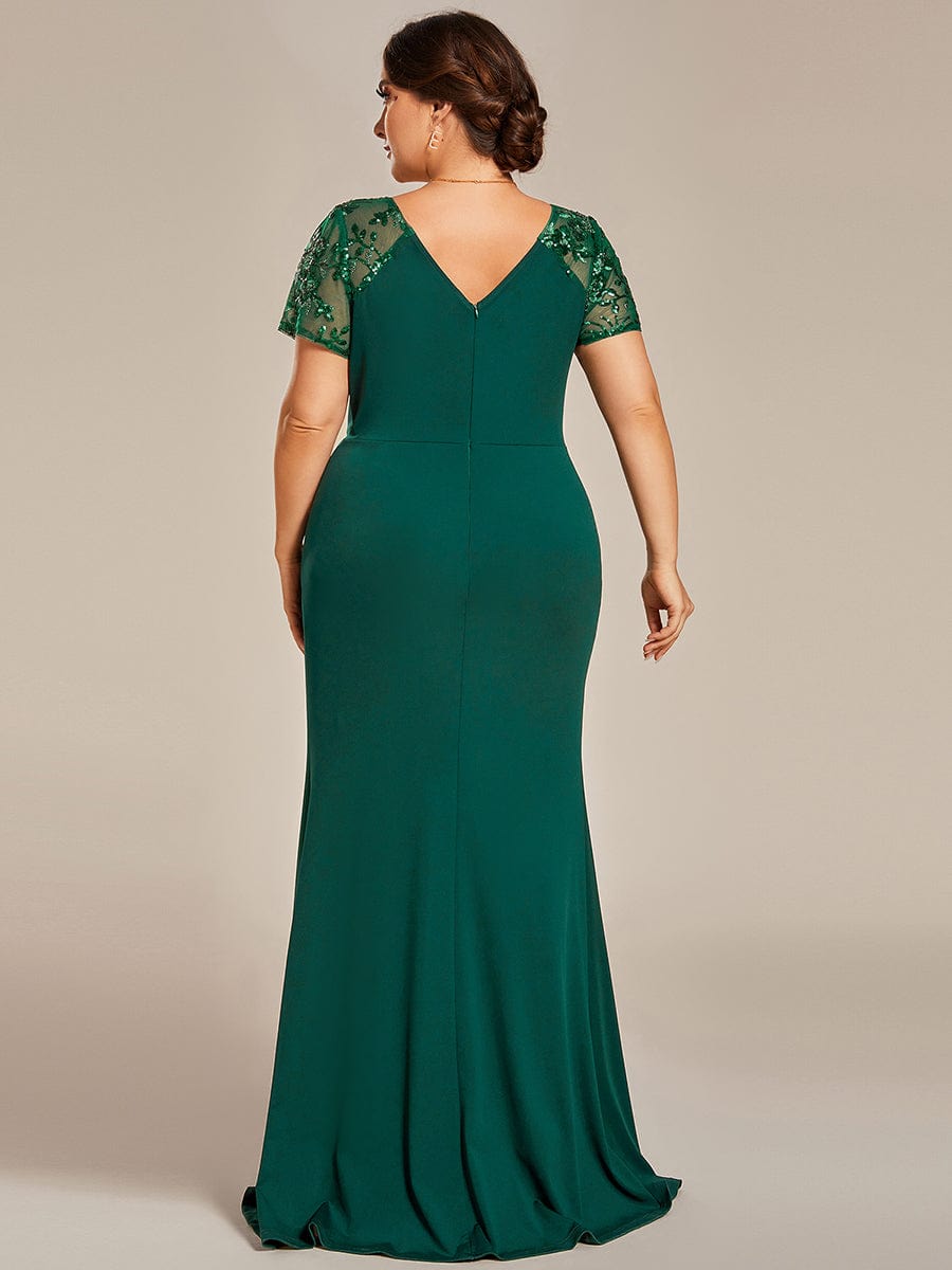 MsDresslyEP Plus Formal Dress Plus Size Front Slit Short Sleeve With Sequin Mother of the Bride Dress