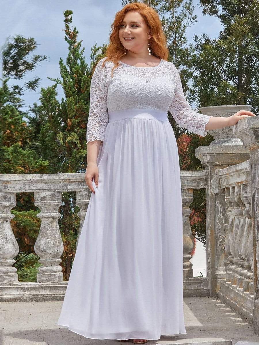 MsDresslyEP Plus Formal Dress Plus Size Long Lace Sleeve Formal Evening Gowns DRE230972349WHT16