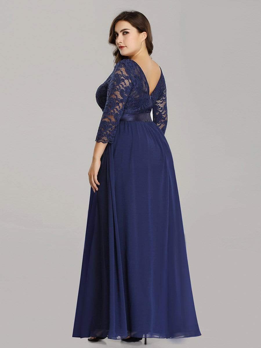 MsDresslyEP Plus Formal Dress Plus Size Long Lace Sleeve Formal Evening Gowns