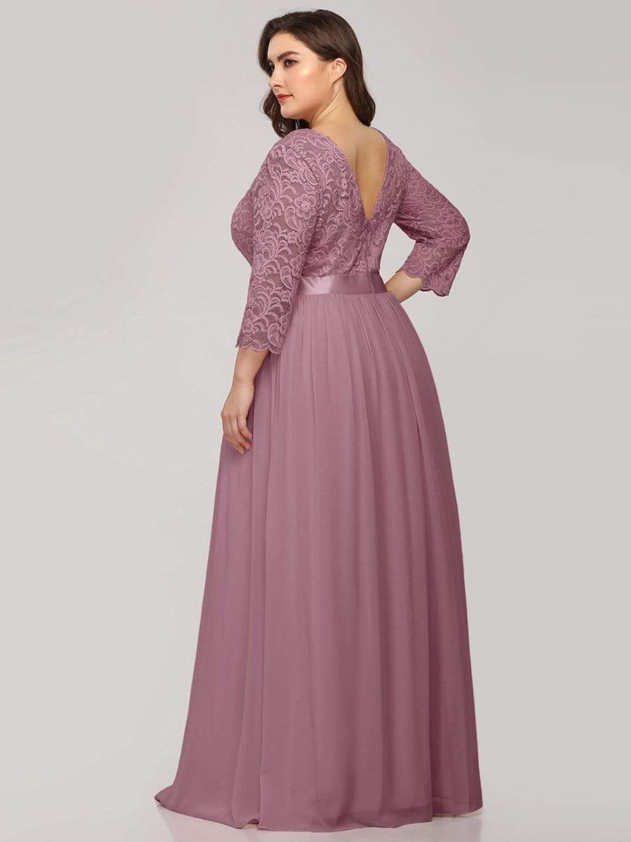 MsDresslyEP Plus Formal Dress Plus Size Long Lace Sleeve Formal Evening Gowns