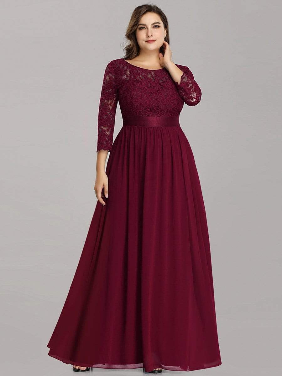 MsDresslyEP Plus Formal Dress Plus Size Long Lace Sleeve Formal Evening Gowns