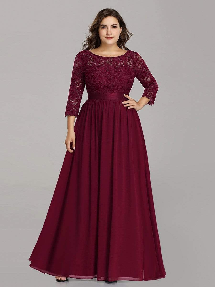 MsDresslyEP Plus Formal Dress Plus Size Long Lace Sleeve Formal Evening Gowns