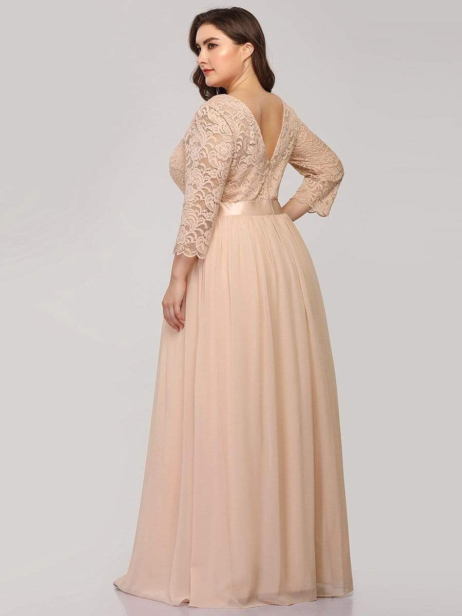 MsDresslyEP Plus Formal Dress Plus Size Long Lace Sleeve Formal Evening Gowns