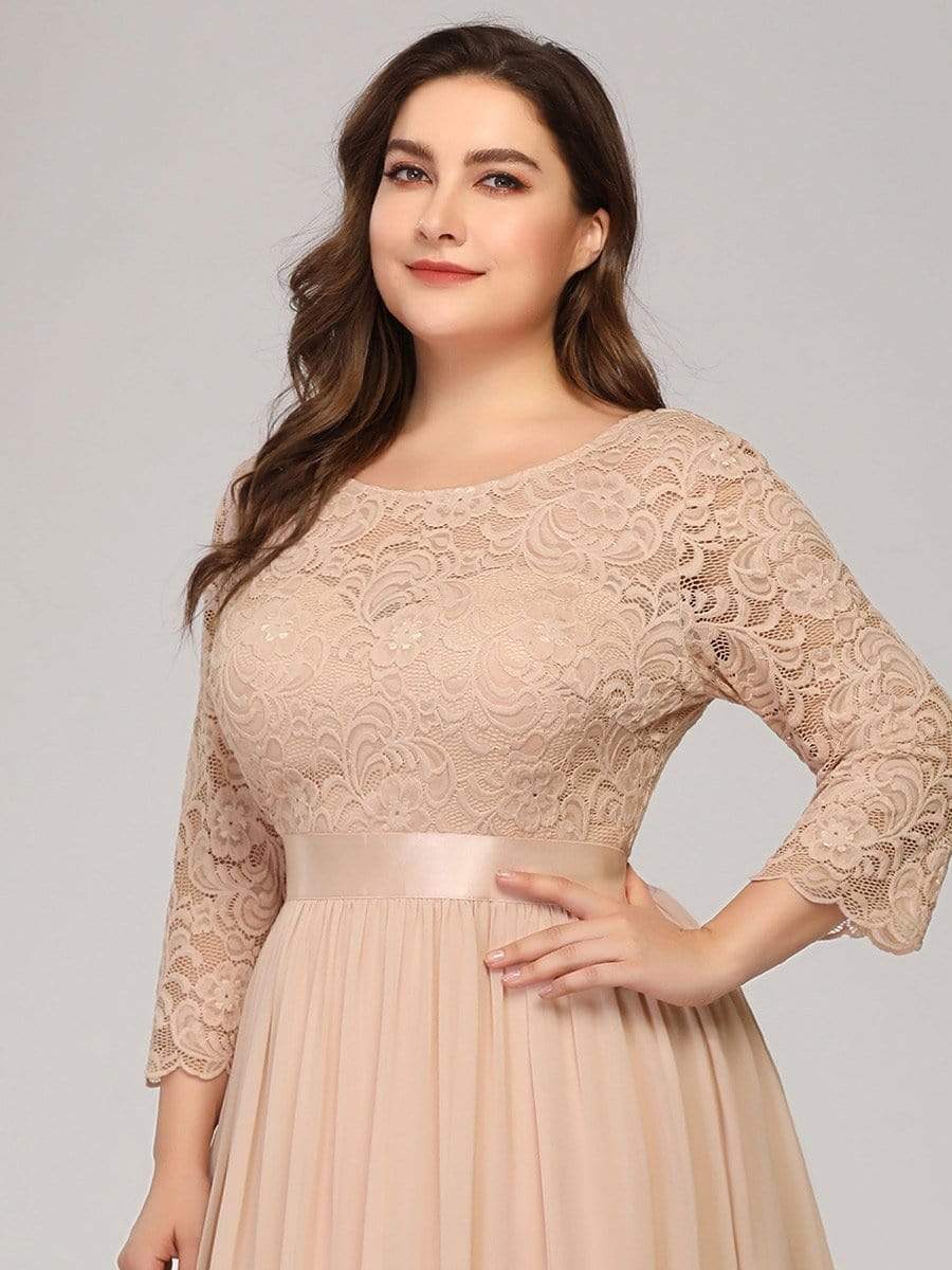 MsDresslyEP Plus Formal Dress Plus Size Long Lace Sleeve Formal Evening Gowns