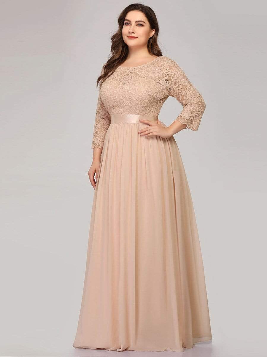 MsDresslyEP Plus Formal Dress Plus Size Long Lace Sleeve Formal Evening Gowns