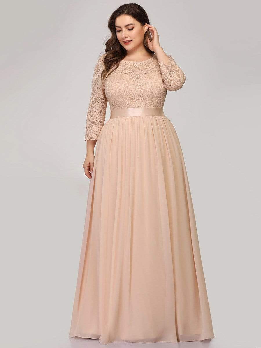 MsDresslyEP Plus Formal Dress Plus Size Long Lace Sleeve Formal Evening Gowns