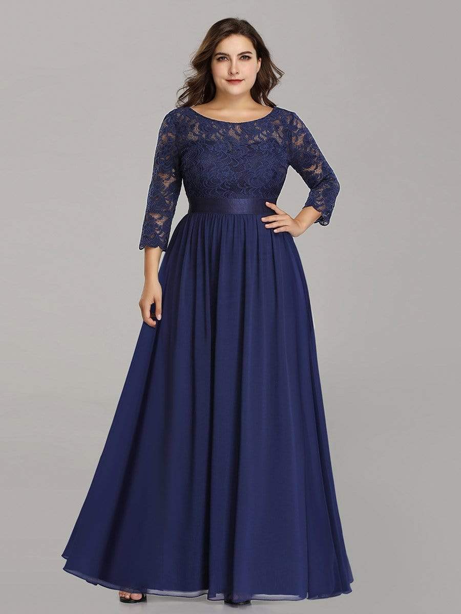 MsDresslyEP Plus Formal Dress Plus Size Long Lace Sleeve Formal Evening Gowns