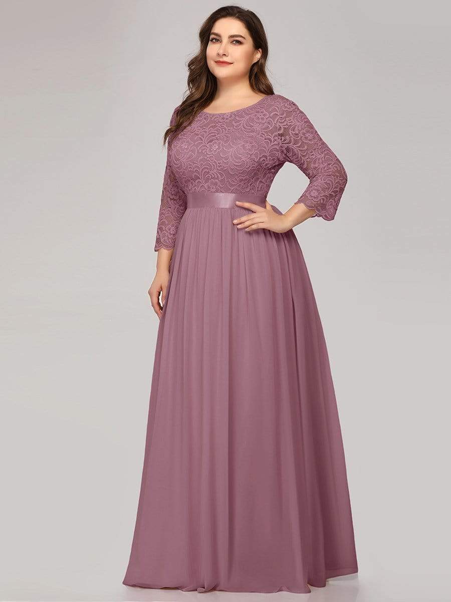 MsDresslyEP Plus Formal Dress Plus Size Long Lace Sleeve Formal Evening Gowns